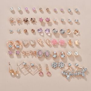 30pairs Rhinestone & Faux Pearl Decor Earrings